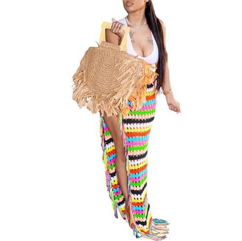 Women's Crochet Cover Up Skirts High Waist Split Knit Tie Up Hollow Out Beach Cover Up Swimwear3