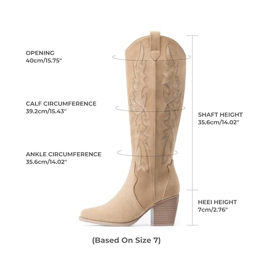 Image of DREAM PAIRS Womens Cowboy Boots Wide Calf Comfortable Pull On Zipper Chunky Heel Pointed Toe Embroidered Western Cowgirl Knee High Boots Ladies Retro Tall Boot