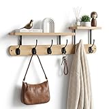 Wandgarderobe mit Ablage,Garderobenhaken Holz,Garderobenleiste Holz mit 6 Haken für Flure,Garderoben,Schlafzimmer(59CM) (Natürliche)