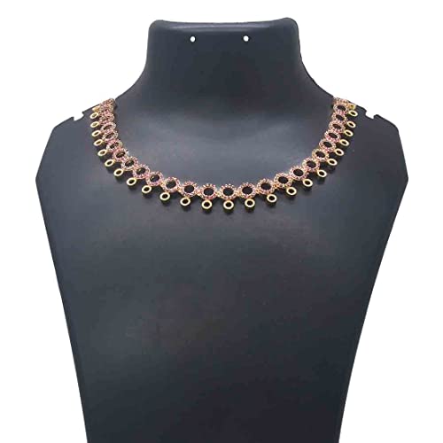 Image of KOLLAM SUPREME GOLD PLATED PREMIUM FASHION ROUND DESIGN RUBY NECKLACE FOR WOMEN