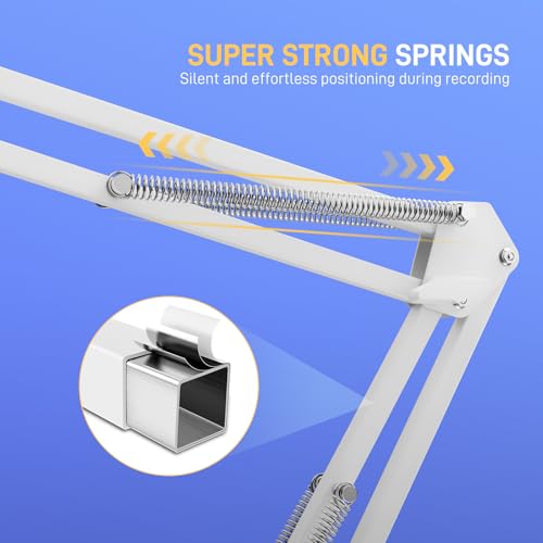 Image of MAONO Boom Arm Microphone Stand: Adjustable Metal Suspension Mic Boom Arm for Podcasting Gaming Streaming Recording,with Desk Clamp and 3 /8 inch to 5 /8 inch Screw Adapter-Max Load 1KG BA20 White