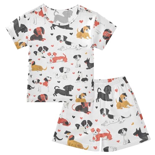 ALAZA Funny Puppy Dog Heart Love Pajamas Short Sleeve 2 Piece Sleepwear Top and Bottom Pajama Set Unisex