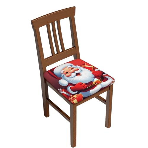 FHEDVBN Santa Claus Xmas Gifts Bar Stool Cover Two Pieces Washable Square Seat Cushion Covers Stretch Non Slip Barstool Slipcovers Soft Velvet Chair Covers for Kitchen, Dining Room Decor