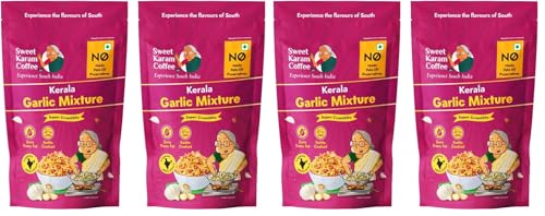 Image of Sweet Karam Coffee Kerala Garlic Mixture - Pack of 4 (95g each) | Crispy South Indian Snack | No Palm Oil or Preservatives | Bold & Spicy Flavor | Authentic Homestyle Tea-Time Mixture