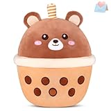 CozyWorld Bear Boba Tea Plush, Cute Bubble Tea Bear Stuffed Animal, Soft Boba Plushie, Pearl Milk Plush Toy Birthday Christmas Valentines Gifts for Kids Girlfriend (Brown,12 inch)