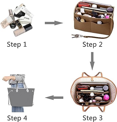 Image of GREENSHEEP Purse Organizer Insert for Handbags, Felt Organizer with Zipper Pocket (Medium, Camel)