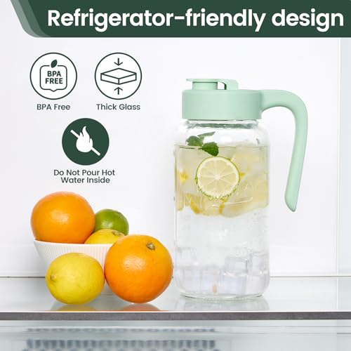 Image of Mason Jar Pitcher - Airtight & Leakproof Glass Pitcher with Lid, Perfect for Breastmilk, Cold Brew, and Sun Tea, 2 Quart (64 oz) Mason Jar with Pour Spout Lid