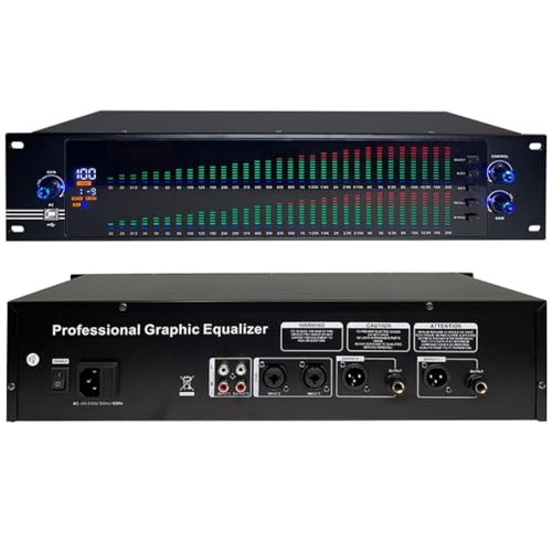 Ecualizador de audio digital de 31 bandas con pantalla de espectro LED, chip de procesamiento DSP, reducción de ruido, 10 efectos preestablecidos para ajuste alto, medio, graves en estudios de