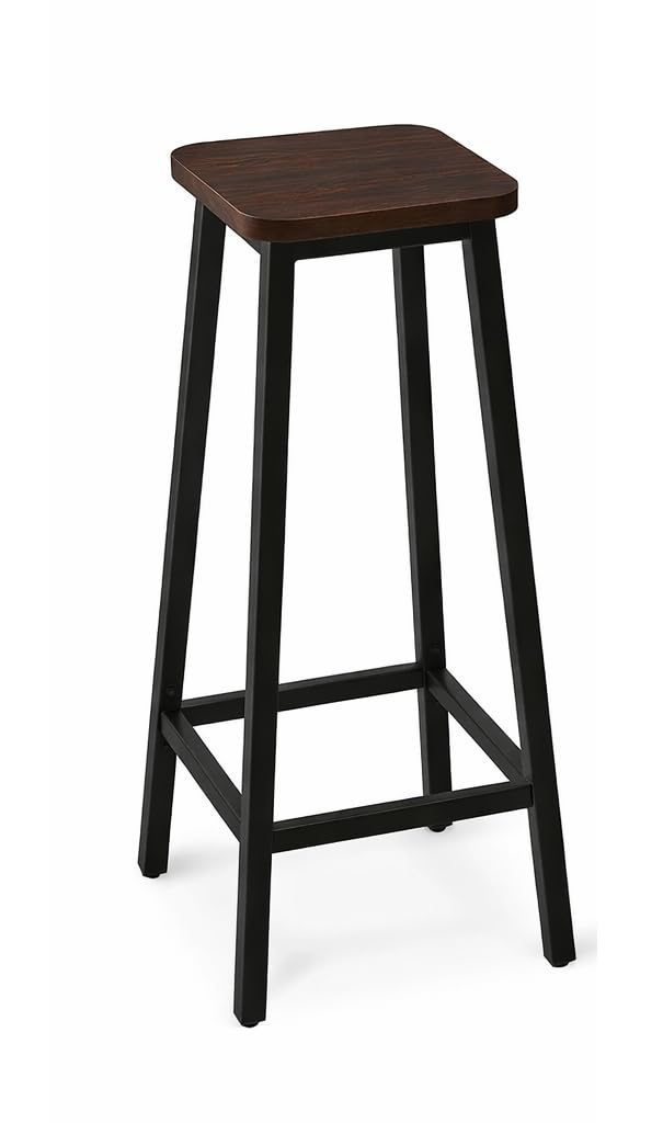 Bar Stools Square Base, Tall Breakfast Bar Stools with Footrest for Kitchen, Industrial Style, for Dining Room, Party Room, 29.5 x 29.5 x 70CM - (Pack of 1)(Black 63171)-image-45