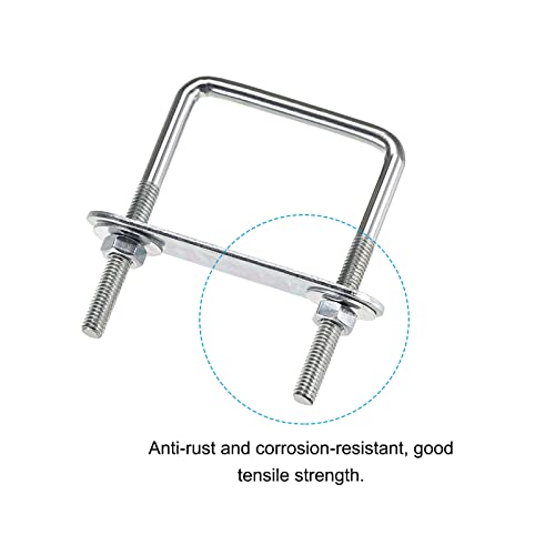 Image of METALLIXITY U Bolts 2 Sets (M6x50x80mm), Square U Bolt Carbon Steel with Accessories - for Construction, Pipe