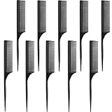 Leinuosen 10 Pcs Rat Tail Comb Styling Carbon Heat Resistant Anti Static Teasing Comb for Back Root Tease Adding Volume Evening Styling(Black)