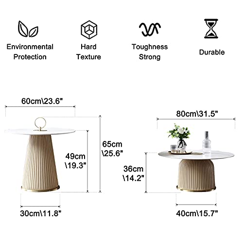 2 Stück Couchtisch-Kombination, modern, einfach, Wohnzimmer, Schlafzimmer, Wohnung, hoch und niedrig, rund, gesinterter Stein, Couchtisch, Beige – Bild 4
