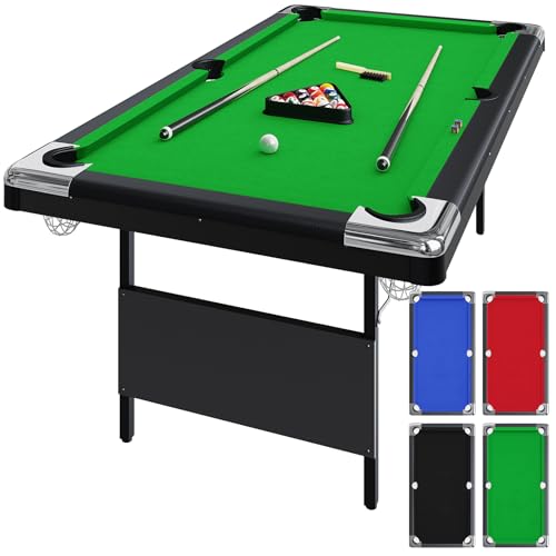 BouPower 6-7 Ft Portable Pool Table, Folding Billiards Tables, Outdoor Pool Table, Billiards Tables for Adults Full Size for Family Game Room, Adult Rrec Room, Basements, Man Cave or Garage, Green