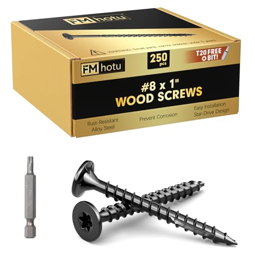 Image of #8 x 1 inch Deck Screws, 250Pcs Star Drive Wood Screws, Rust Resistant Timber Screws for Timber /Log /Landscaping Wood, T20 Star Bit Included, Black