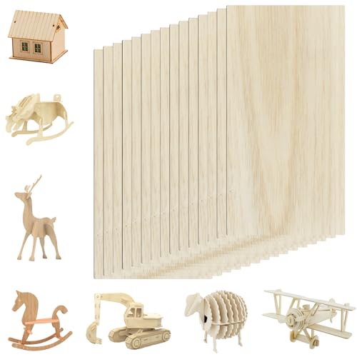 KKUOYT 15 Stück Balsaholzplatten 200 x 100 x 1 mm unbehandeltes Balsaholz dünn für Holzmodelle Basteln Malen Gravieren Schablonieren und Heimdekoration