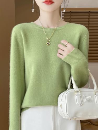 100% Merino Wool Sweaters Women's Fall Winter Warm Soft Knitted Loose Pullover Round Neck Long Sleeves(202)4