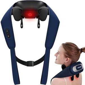 KingPavonini Neck Massager with Voice Prompt, 2 Silicone Massage Heads, Wireless Shoulder Massager with Heat, 6D Shiatsu Back and Neck Massage for Pain Relief Deep Tissue, Gifts for Men Women