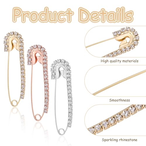 12 PCS Fancy Safety Pins, Rhinestone Gold and Sliver Safety Pins Large, Decorative Brooch Pins for Clothing, Women Crystal Brooch Pin for Clothes Hats Shawl3