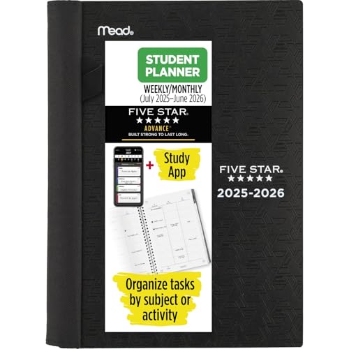 Image of Five Star Planner 2025-2026 Academic, Weekly & Monthly Advance Student Planner + Study App, 5-1 /2 inch x 8-1 /2 inch, Small, Black (CAW45905)