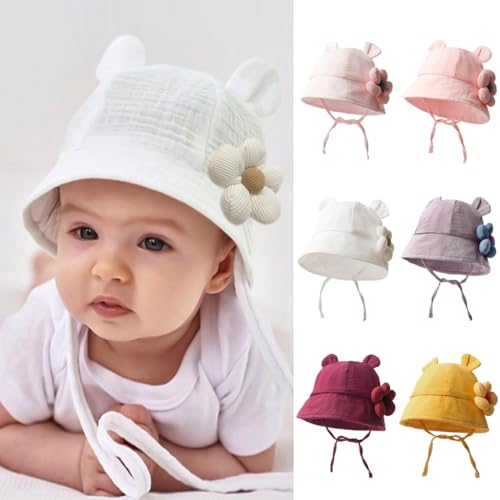Baby Sunhat with Flower Designing, Soft & Breathable Fisherman Hat Cotton Bucket Caps for Infant Boys Girls 0-24 Months Burgundy2