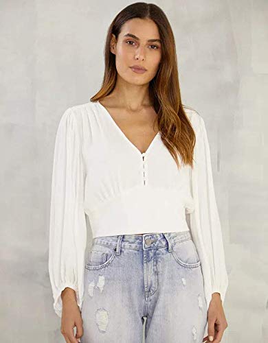 BLUSA BATA CREPE BOTÕES Tamanho:44;Cor:Branco