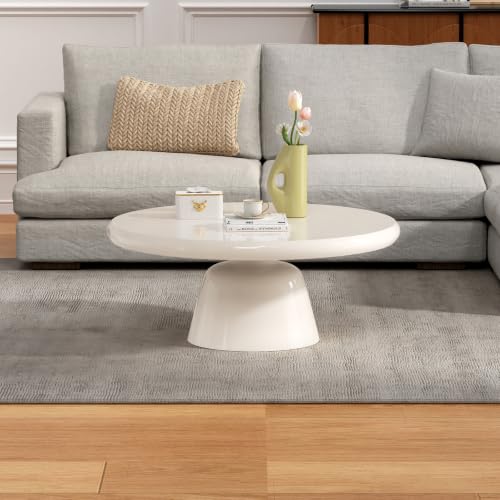 Mesa de centro ovalada tipo tambor acabado blanco crema en madera MDF premium 8