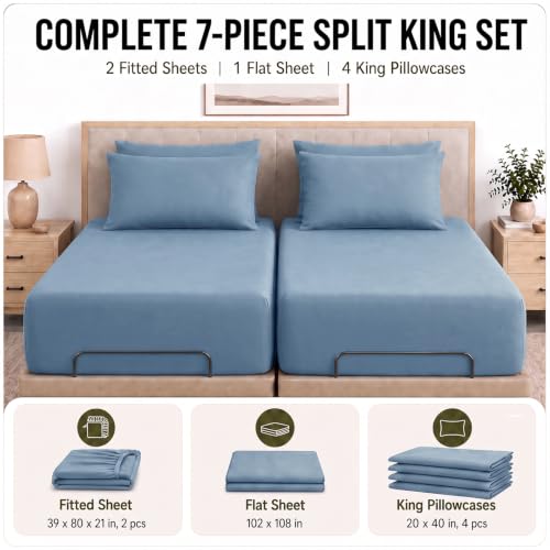 Image of CozyLux 7-Piece Split King Sheets, Fits 18-21 Inch Mattresses, Oeko-TEX