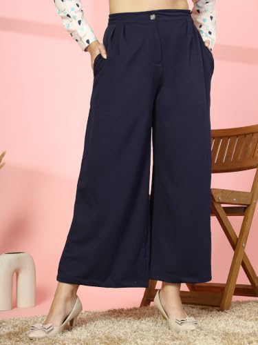 Image of FYLTR Women's Stretchable High Waist Wide-Leg Front Pleated Formal Trouser