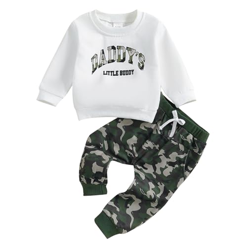 Image of Sejardin Toddler Baby Boy Clothes Camo Pant Set Long Sleeve Letter Sweatshirt and Camouflage Jogger Pants Infant Boy Outfits
