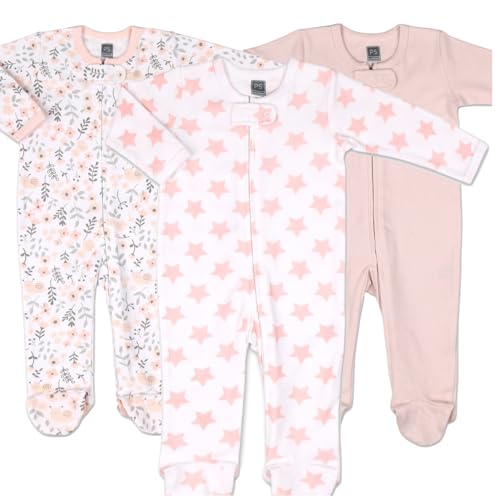 Image of The Peanutshell Baby Sleepers for Girls Set of 3 - Soft Cotton Footed Pajamas for Newborns, Infants & Toddlers - Flower