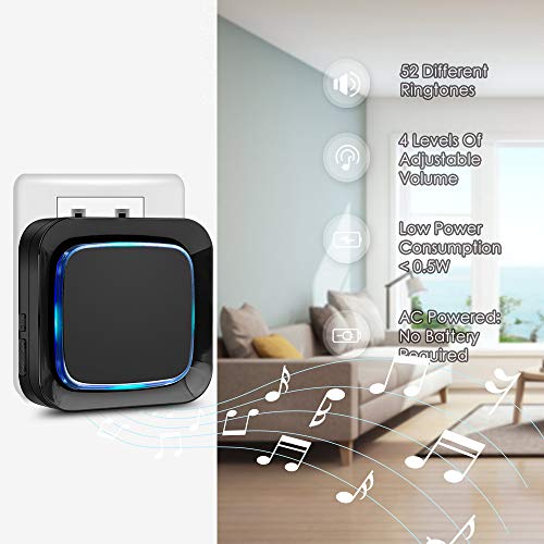 Wireless Door Bell Chime with 2 Waterproof Transmitters and 1 Receiver, Operating at 1000 Ft Long Distance (Black) - Thumbnail 3