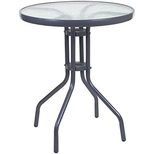 marko Outdoor Round Glass Top Table Metal Frame Legs Garden Outdoor Indoor Bistro Cafe Table