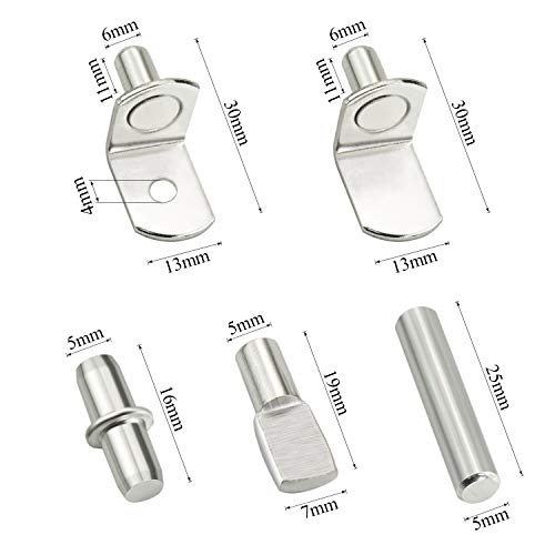 Sutemribor 85Pcs Nickel Plated Shelf Bracket Pegs Cabinet Furniture Shelf Pins Support, 5 Styles #TOP1