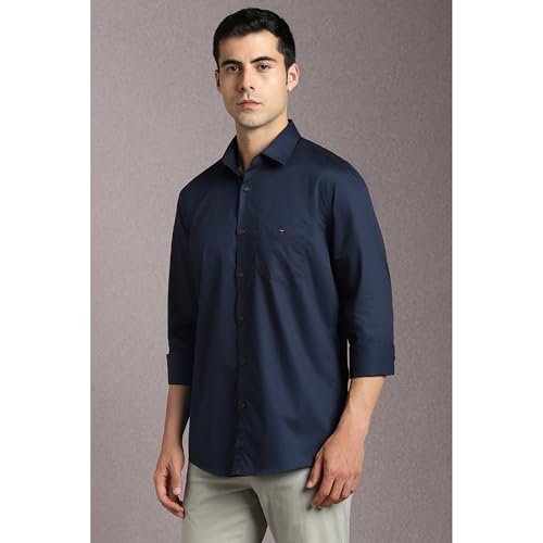 Image of Louis Philippe Men's Slim Fit Signature Oxford Easy Care, Natural Stretch Full Sleeve Solid Casual Shirt, Cotton
