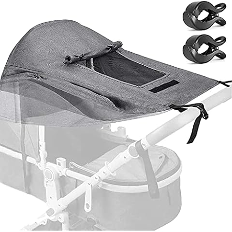 Pushchair Awning, Universal, Pram Awning, UV Protection 50+ with Viewing Window and Extra Wide Shade Wings, Waterproof, Adjustable Sun Protection for Pushchair Buggy (Grey) Cover