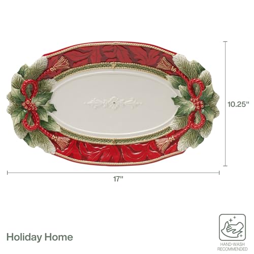 Fitz-and-Floyd-Holiday-Home-Poinsettia-Trim-Serving-Platter-17-inch-Red Fitz and Floyd Holiday Home Poinsettia Trim Serving Platter 17 inch Red
