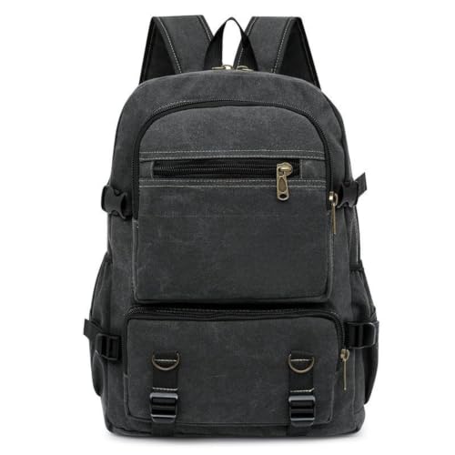 Mochila de Lona Vintage 47 cm com Compartimentos para Viagem e Estudos (Preto)