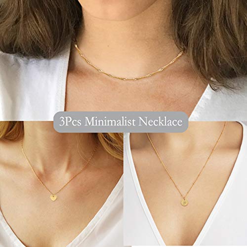 Aisansty Layered Gold Heart Initial Necklaces For Women Girls 14K Gold Plated Handmade Dainty Tiny Heart Personalized Letter Coin Pendant Adjustable Layering Chain Choker Necklaces,J Necklace #TOP3