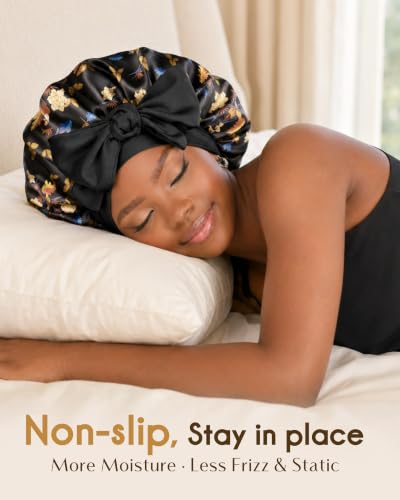 Image of YANIBEST Adjustable Silk Bonnet for Sleeping Women Double Layer Satin Bonnet Reduce Friction Prevent Frizz Curly Hair