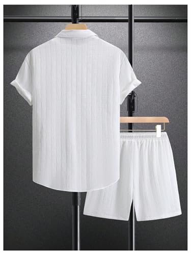 Men's Short Sets 2 Piece Outfits Button Down Linen Shirts and Short Sets Summer Beach Outfis2