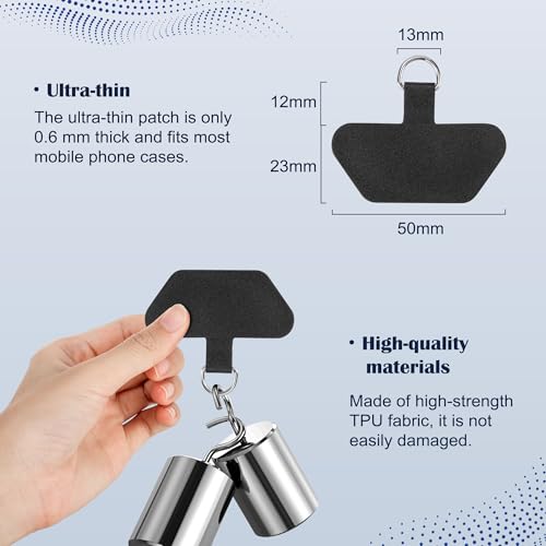 COCASES Handyband Universal mit 2 Pads, Handy Lanyard zum Umhängen mit 2 Stück Patchs, Handygurt aus Nylon kompatibel mit jeden Smartphones, Umhängenband Abnehmbar für meisten Hülle Dunkelschwarz