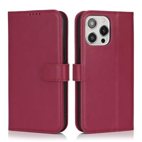 Image of for iPhone 13 Pro Max Case Wallet with Card Holder,for iPhone 12 Pro Max Wallet Case for Women Men,PU Leather Shockproof Magnetic Buckle Stand Flip Phone Case-Red