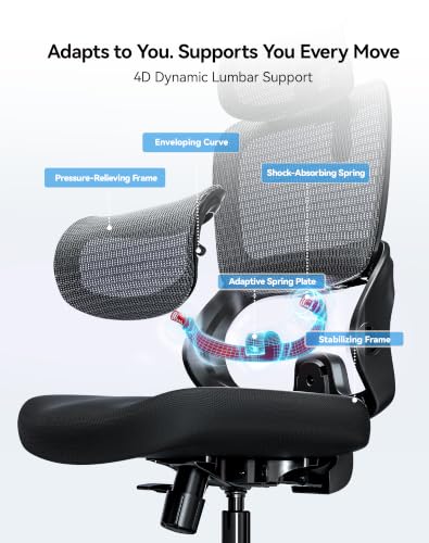 Image of SIHOO B100 SE Office Chair, Soft Memory Foam Desk Chair with Adaptive Lumbar Support & 2D Flip-up Armrests, 135 tilt Computer Chair for Home Office, Black