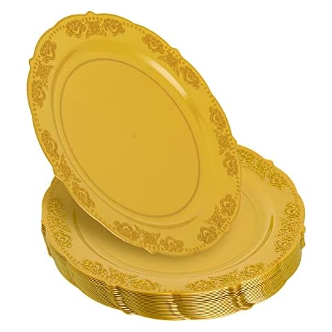 STACKABLES 20 Pack Gold Plastic Plates Cover