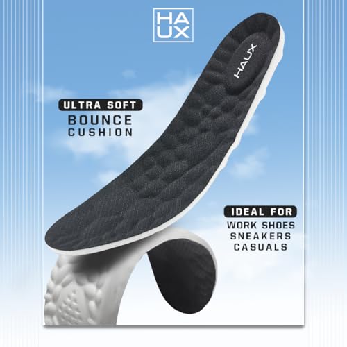 Image of HAUX PU Foam Comfort Insoles for Men | All-Day Cushioning & Durable Support,Lightweight, Durable, and Flexible, Dynamic Arch Technology for Neutral to High Arches (Black, 6)
