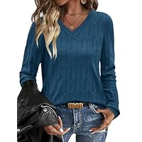 Womens Tops Lightweight Sweaters Fall Fashion 2025 Spring Travel Business Casual Outfits Long Sleeve Shirts V Neck Soft Knit Blouses Teal Blue M