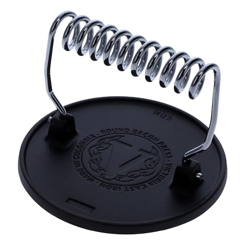 Image of Victoria Round Cast-Iron Meat Press with a Wire Handle, Preseasoned with Flaxseed Oil, Made in Colombia