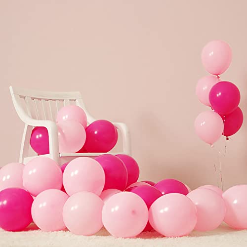 Image of 100pcs Light and Hot Pink Balloons 12 Inch w /Ribbon for Party Decorations | GBSAWER Pink Balloons for Women Girls Birthday Bachelorette Anniversary Wedding Bridal Valentines Day Graduation Party