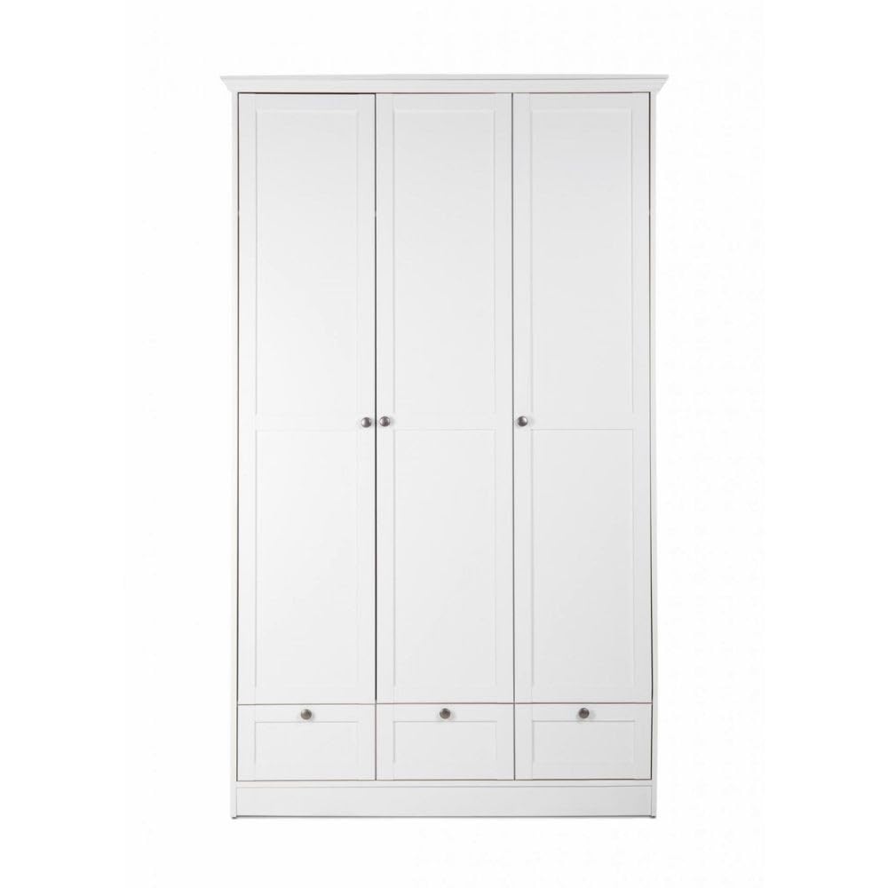 Landhaus Kleiderschrank, Schlafzimmerschrank, 3-türig, (B/H/T: 120 x 200 x 51), weiß, Möbelgriffe antik