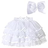 BGFKS 4 Layered Tulle Tutu Skirt for Girls with Matching Hairbow,Girl Ballet Tutu Skirt (White, 7-10 Years)